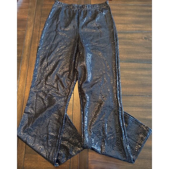 Bebe Black Sequin Two Piece Shimmer Set Medium Made In USA Disco Halter - Picture 7 of 9